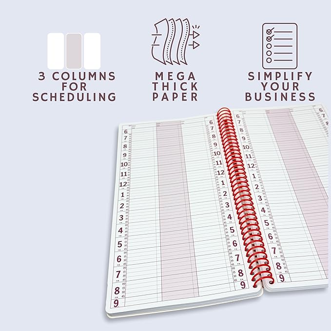 Notebook Planner, Appointment Book – Large 7" x 13.5" Undated 2025 Planner, Daily & Hourly Planner – Spiral Notebook Organizer for Scheduling Appointments (3 Columns)