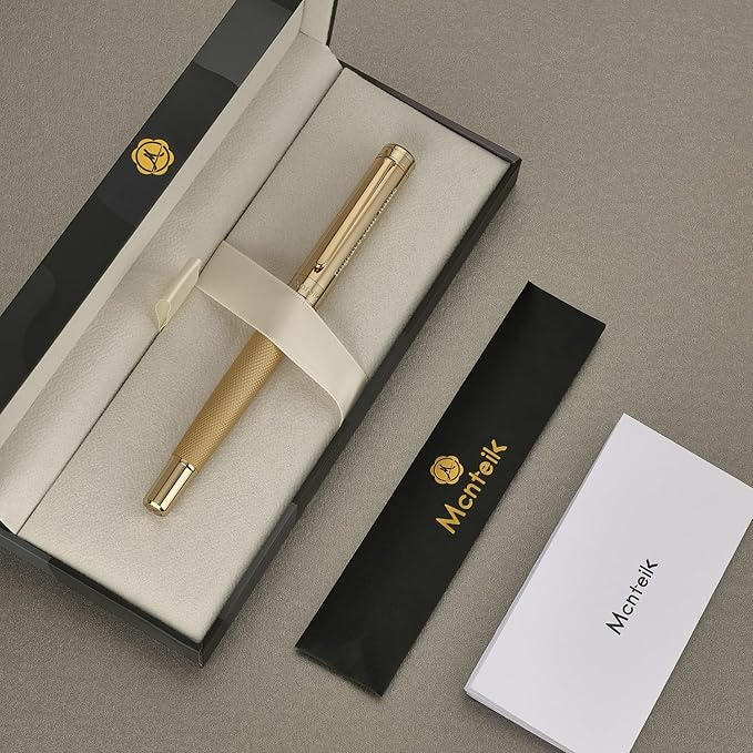 Gold Personalized Rollerball Pen, Stunning Luxury Pen with Mesh Texture Design and 24K Gold Finish, Fancy Gift Set for Men & Women, Business Signature, Executive, Office,Fancy Designer Pens