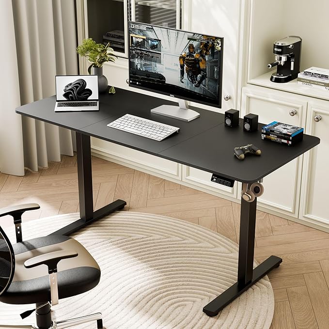 ERGOMAKER Electric Standing Desk, 55" x 23.6" Height Adjustable Sit Stand Desk with Splice Board for Home Office, Computer Table Memory Preset (Black Frame, Black Desktop)
