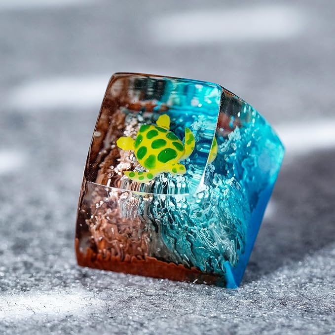 Sea Turtle Artisan Keycap Brown and Blue Coral R1 SA Profile Custom Sea Creatures Keycaps 1U ESC Handmade Gaming Resin Key Cap Cherry MX Switch Compatible Mechanical Keyboard Turtle Lover Gift