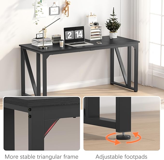 NSdirect Computer Desk 63×23.68 Inch Gaming Desk with Deeper & Thicker Desktop, Office Desk Work Desk for Home Office, Black