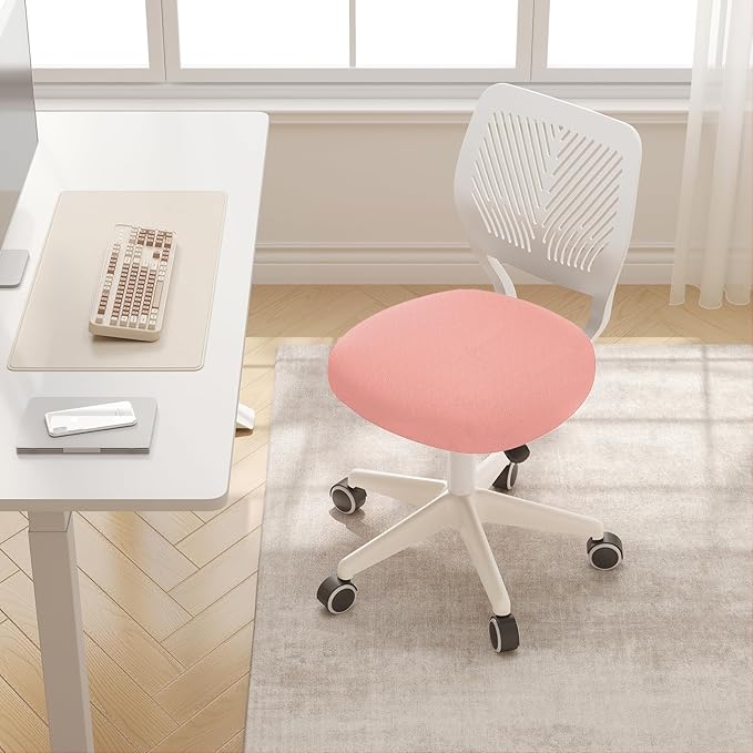 Armless Desk Chair, Height Adjustable Swivel Office Rolling Task Chairs with Soft Mesh Padded Cushion, Ergonomic Small Study Computer Chair for Girls Boys Teens (Pink, 4PCS)