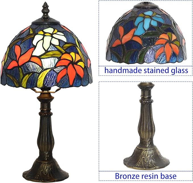 Tiffany Table lamp Suitable for use as a Bedside lamp in The Bedroom or a Night Light in The Living Room It is a Stained Glass lamp 8-inch Small Vintage lamp and is Suitable for Home Office use
