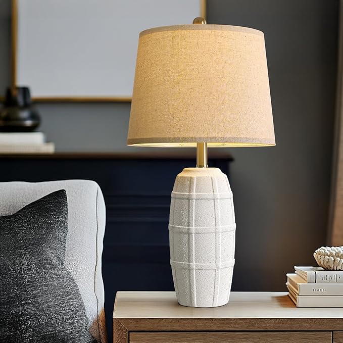 PORTRES 25.5" Ceramic Table Lamps for Bedroom Living Room Modern Lamp Bedside Nightstand Lamp Farmhouse Rustic Boho Retro Vintage Table Lamp Light Home Office Desk Deco Gifts, White