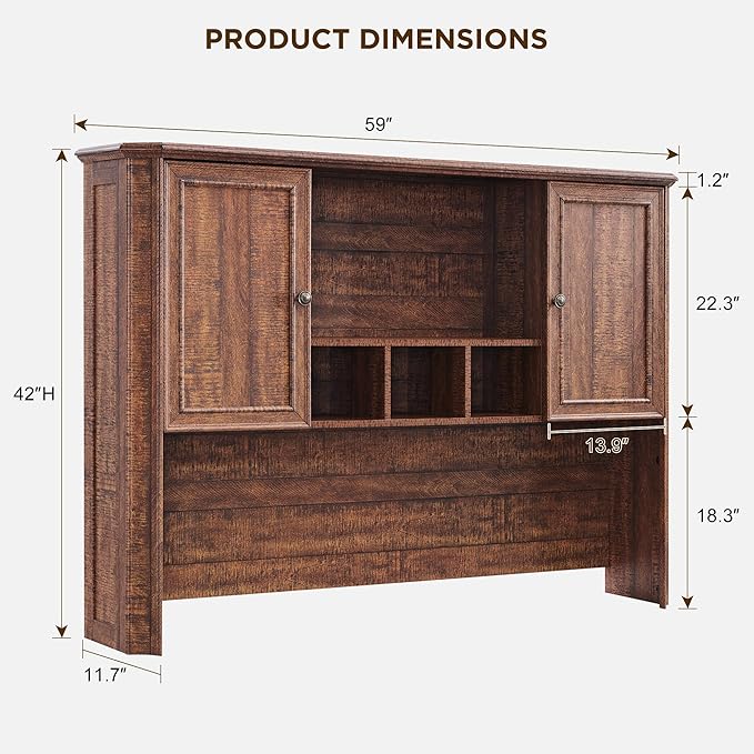 T4TREAM 59" Home Office Desk Hutch with Ample Storage, Only Match VSC Series Farmhouse Desk (Reclaimed Barnwood)