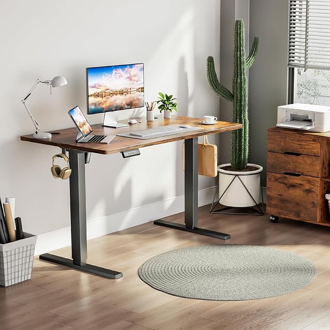 SMUG Adjustable Height Standing Desk 48 Inch Electric Sit Stand Up Down Computer Table Ergonomic Rising Modern Lift Motorized Gaming Desktop Workstation for Work Home Office - Rustic Brown