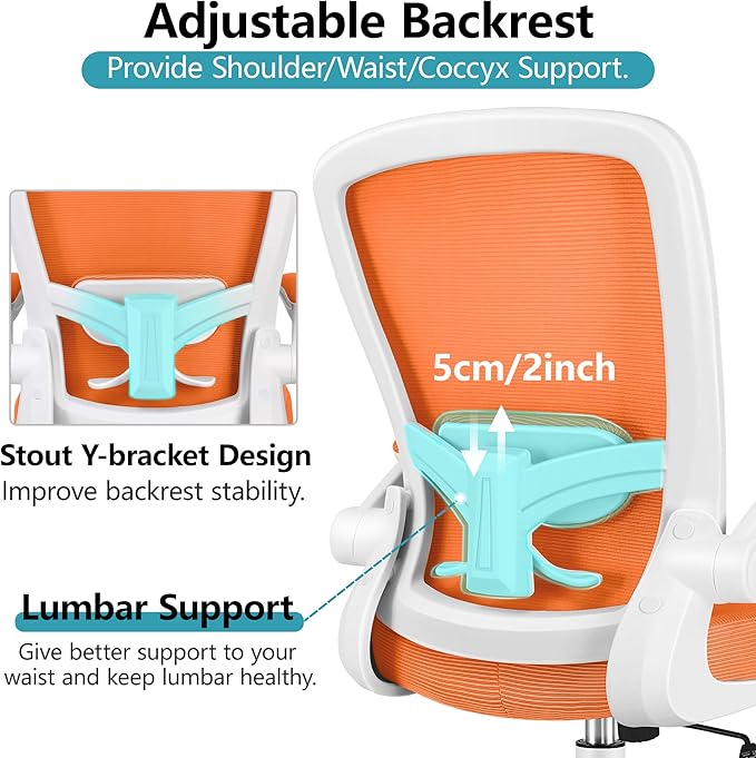 FelixKing Office Chair, Ergonomic Desk Chair Breathable Mesh Chairs Adjustable High Back Lumbar Support Flip-up Armrests, Executive Rolling Swivel Comfy Computer Chairs Home Office Sunset Orange