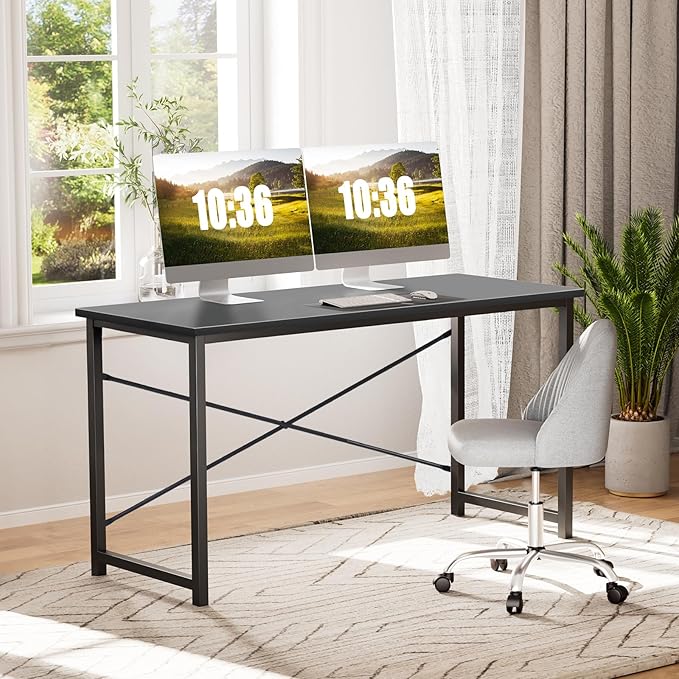 Sweetcrispy Small Computer Office Desk 32 Inch Kids Student Study Writing Work with Metal Frame Wood Tabletop Modern Simple Home Bedroom PC Table - Black