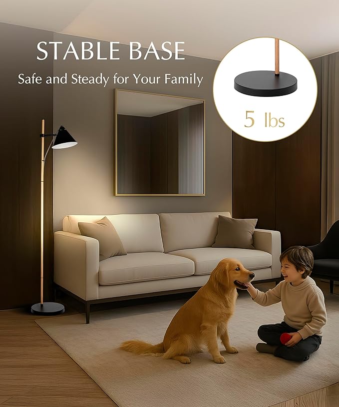 HarvestLand Noah Black Standing Lamp – Adjustable Floor Reading Lamps Over Chair with Solid Base, Reading Floor Lamp, Black Floor Lamp for Living Room and Bedroom, Library Décor, Rustic Floor lamp