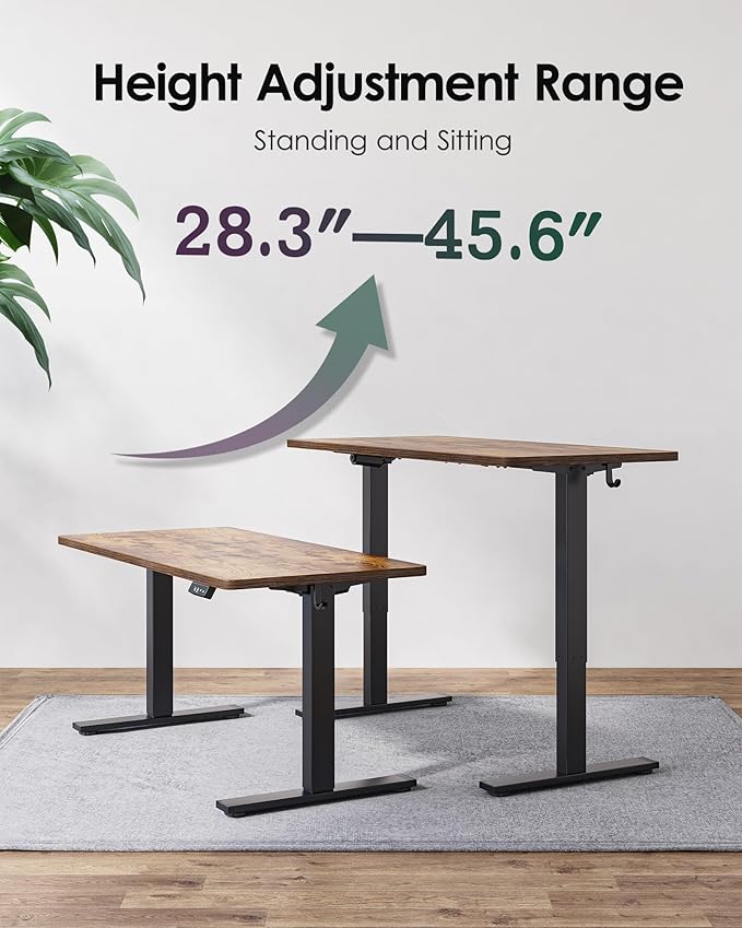 TIQLAB Height Adjustable Electric Standing Desk, 40 x 24 inch, Sit Stand Up Desk, Splice Board, Computer Home Office Desk, Rustic Brown Top