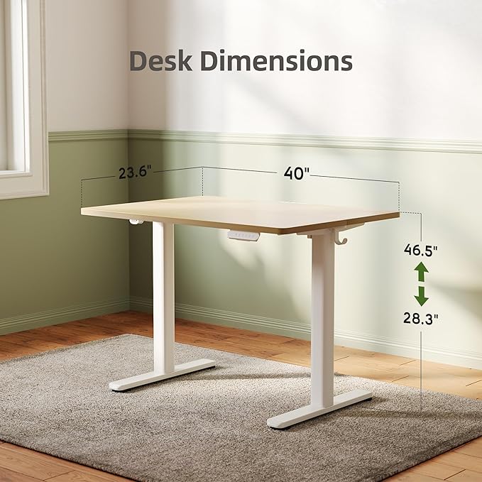 INNOVAR Electric Standing Desk, Adjustable Height Stand up Desks, 40 x 24 Inches Sit Stand up Desk for Home Office Computing, 3-Preset Memory Height Ergonomic Rising Desks, Nature