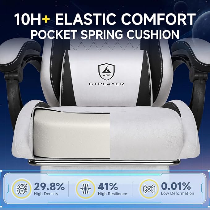 GTPLAYER Gaming Chair, Video Game Chairs with Footrest and Lumbar Support, Computer Chair for Adults with Extended Backrest, Ergonomic Reclining Silla Gamer, Fabric, Grey
