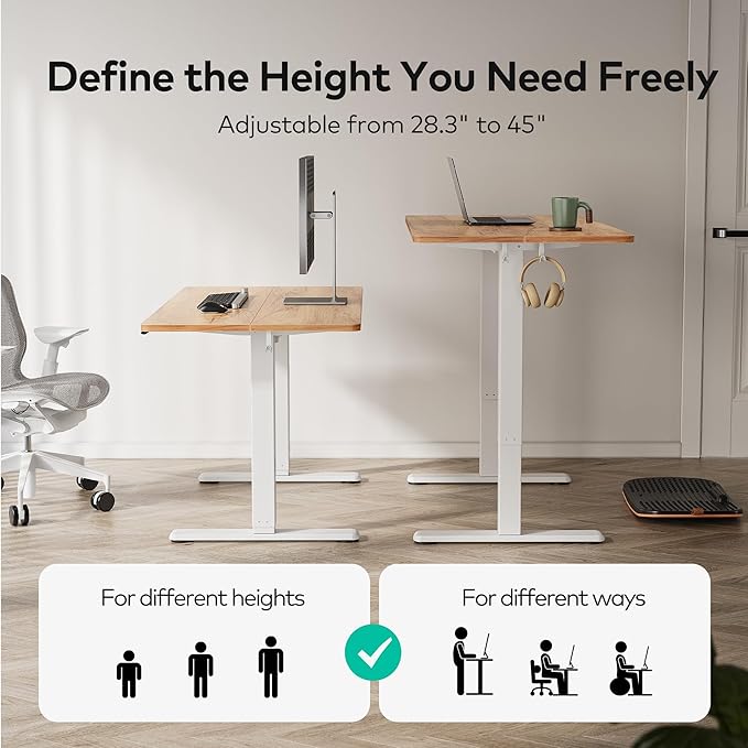 FEZIBO Electric Standing Desk Height Adjustable, 55 x 24 Inches Sit Stand up Desk, Home Office Computer Desk Rising Memory Presets (Light Rustic)