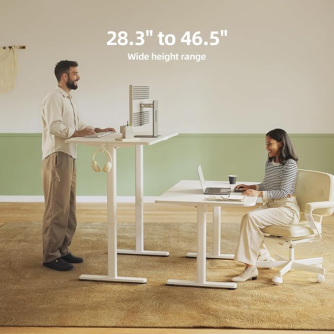 INNOVAR Electric Standing Desk, Adjustable Height Stand up Desks, 55 x 24 Inches Sit Stand up Desk for Home Office Computing, 3-Preset Memory Height Ergonomic Rising Desks, White
