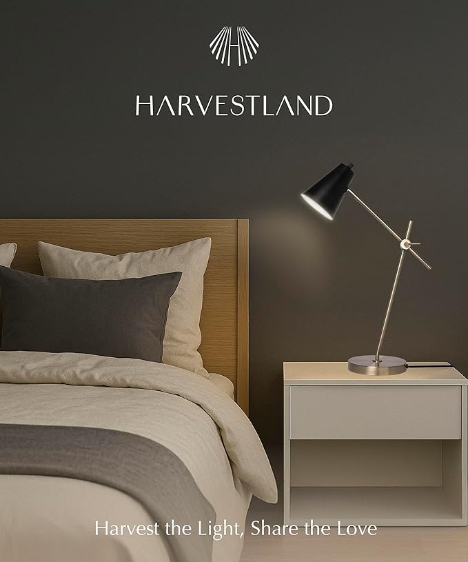 HarvestLand HaloBar Reading Lamps – Adjustable Black Table Lamps, Industrial Table lamp with Solid Base for Home Office, Study and Reading, Desk Lamps for Home Office
