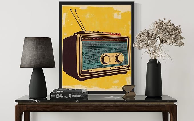 Radio Pop Art Poster Print, Vintage Retro Wall Art Decor Paintings Classic Artwork for Bedroom Living Room Decorations. 43 (Radio, 11 x 14 inches, Black Frame)