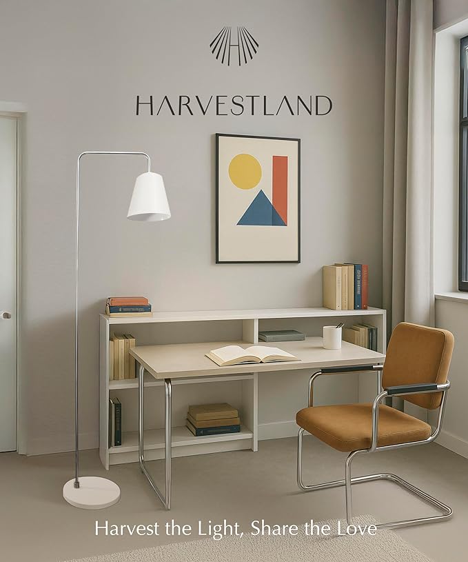 HarvestLand Steady Brushed Nickel Floor Reading lamp – Adjustable Standing Lamp with Solid Base, Reading Lamps Floor Standing, Grey Reading Floor Lamp for Living Room or Over Chair Use