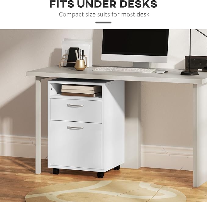 HOMCOM Mobile Storage Cabinet Organizer with Drawer and Cabinet, Printer Stand with Castors, White