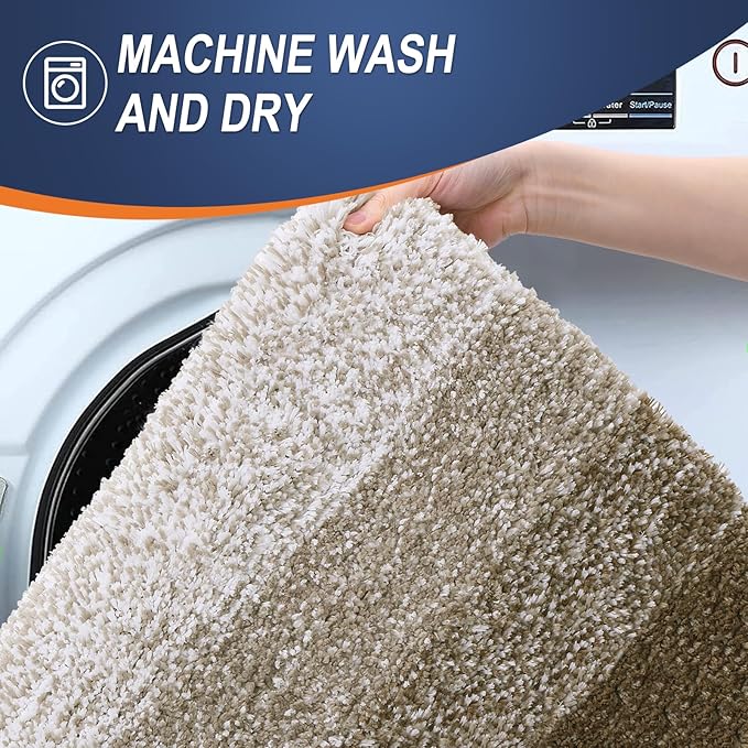 OLANLY Luxury Toilet Rugs U-Shaped 24x20, Extra Soft and Absorbent Microfiber Bathroom Rugs, Non-Slip Plush Shaggy Bath Mat, Machine Wash Dry, Contour Bathroom Mats for Toilet Base, Coffee