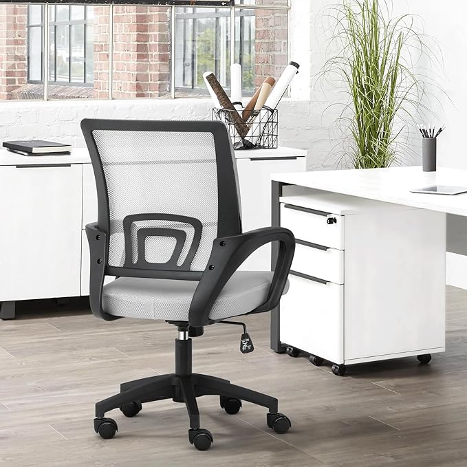Athena Collection Computer Office Chair, Ergonomic Desk Chair with Rolling Wheels, Mesh Back Support and Height Adjustable, Small and Comfy for Home Office, Study, Light Grey