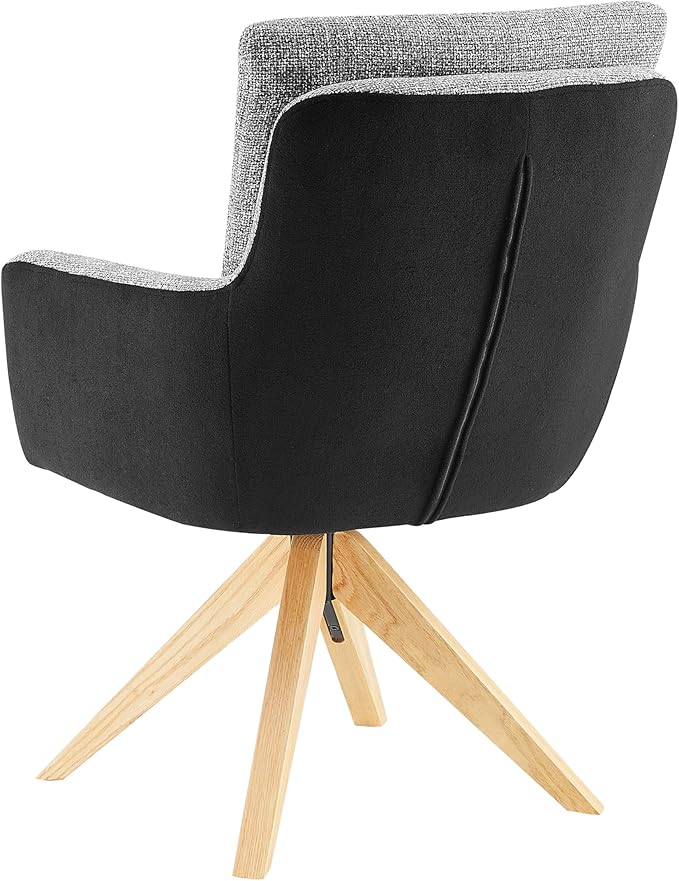 Art Leon Office Chair No Wheels - Mid Century Modern Desk Chair, Fabric Upholstered Desk Chair Swivel Accent Chair with Oak Wood Legs for Living Room Home Office, Gray Black
