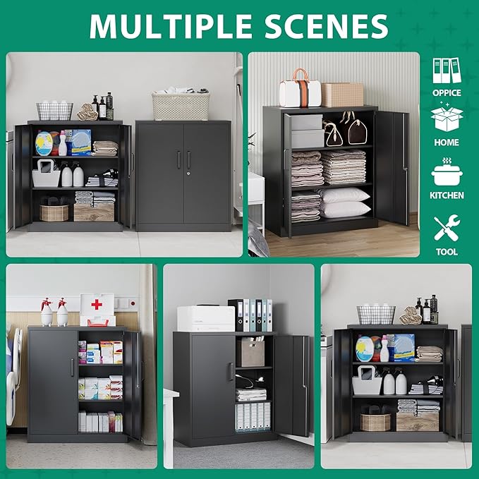 Letaya Metal Storage Cabinets with Lock, Small Locker Steel Cabinets, Adjustable Shelves 2 Doors for Home,Office, Warehouse,Garage(Black-36)