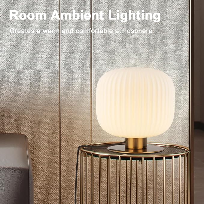 Milk Glass Table Lamp White Globe Table Lamp Mid Century Modern Lamp Gold Desk Lamp Vintage Bedside Lamp Small Nightstand Lamp Side Table Lamps for Bedroom Living Room Study End Table