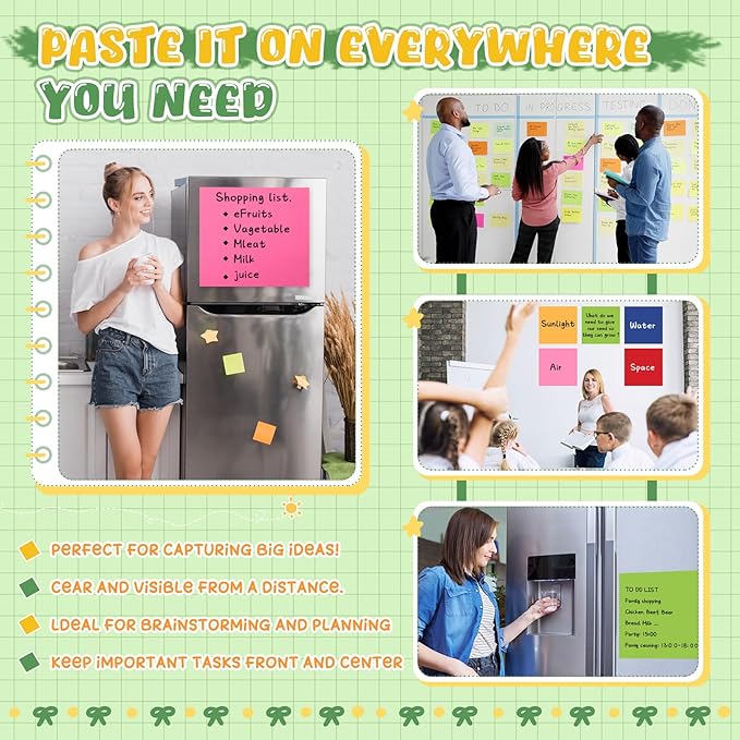 Zubebe 20 Pads 11 x 11 Inch Large Sticky Notes Jumbo Bright Colors Sticky Notepads Self Stick Note Square Memo Post Stickies for Office School, 25 Sheets/pad (Multicolor)