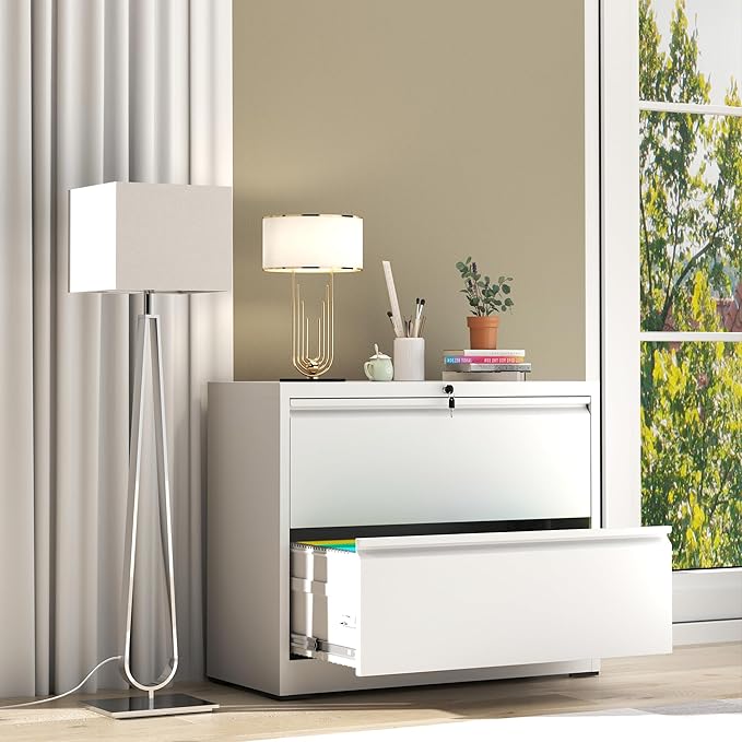 AQY 2 Drawer File Cabinet with Lock,Metal Lateral File Cabinets for Home Office,Steel Wide Filing Organization Storage Cabinets for Hanging Files Letter/Legal/F4/A4 Size Assembly Required(White)