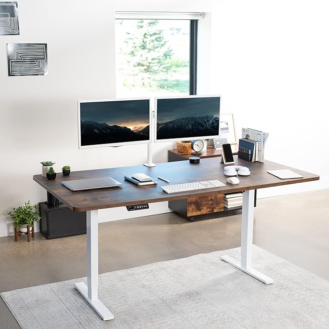 VIVO Electric 71 x 36 in Rustic Standing Desk, Memory Height Adjustment, 1B Series, Vintage Brown Top White Frame, DESK-KIT-1W7N-36