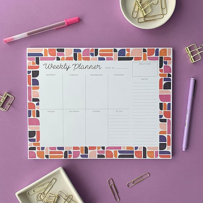 Weekly Planner Pad, 52 Letter Size Tear Off Sheets, 8.5” x 11” Undated Calendar Weekly Desk Planner Notepad, Daily Schedule Priorities To Do List for Week (Style 3)
