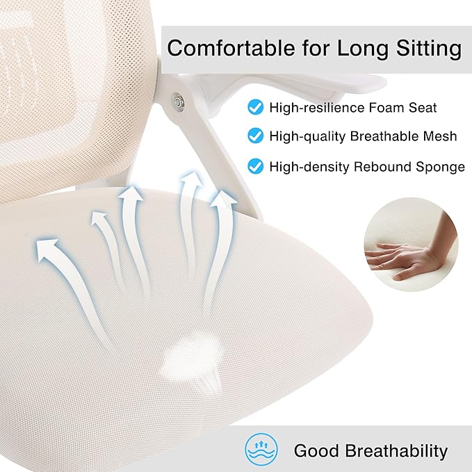 VECELO Mid-Back Swivel Ergonomic Office Chair with Adjustable Arms Mesh Lumbar Support for Computer Task Work, Beige