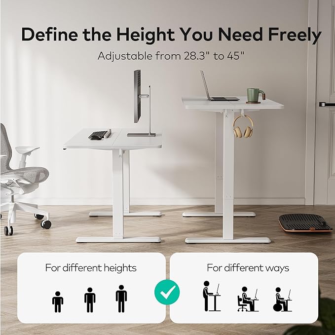 FEZIBO Electric Standing Desk Height Adjustable, 40 x 24 Inches Sit Stand up Desk, Home Office Computer Desk Rising Memory Presets (White)
