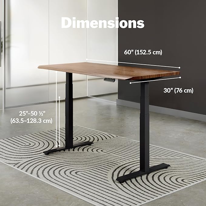Vari ComfortEdge 60x30 Inch Adjustable Electric Standing Desk – Sit Stand VariDesk with Memory Presets, Sloped Edge, 200 LB Capacity + Tool-Free Assembly (Walnut/Black)