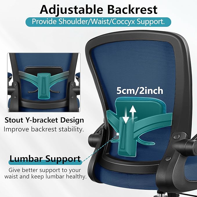 FelixKing Office Chair, Ergonomic Desk Chair Breathable Mesh Chairs Adjustable High Back Lumbar Support Flip-up Armrests, Executive Rolling Swivel Comfy Computer Chairs Home Office Navy