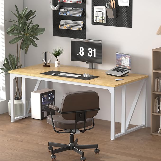 NSdirect Computer Desk 70×30.7Inch Gaming Desk with Deeper & Thicker Desktop, Office Desk Work Desk for Home Office, Natural