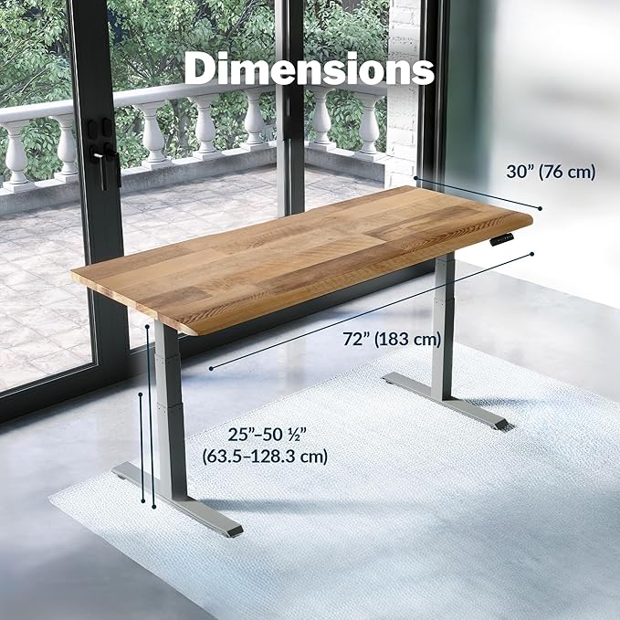 Vari ComfortEdge 72x30 Inch Electric Standing Desk – Height Adjustable Large Office Sit Stand VariDesk with Sloped Edge, Memory Presets, 180 LB Capacity + Tool-Free Assembly (Reclaimed Wood)