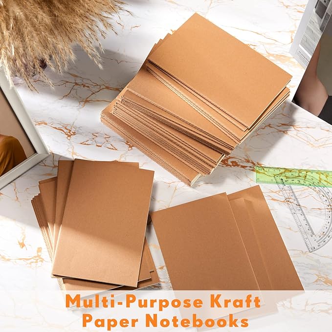 Sepamoon 200 Pack Kraft Notebook Journals 5.5 Inch x 8.3 Inch A5 Journal Softcover Notebooks Bulk for Kids Student Writing Sketch Travel Journal Office Notepad with 60 Pages 30 Sheets(Brown)