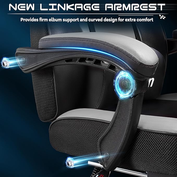 Meilocar Gaming Chair for Adult, Computer Chair with Footrest Video Game Chair Big and Tall Gaming Chair with Massage Lumbar Support, 360° Swivel Seat and Height Adjustable(Grey)