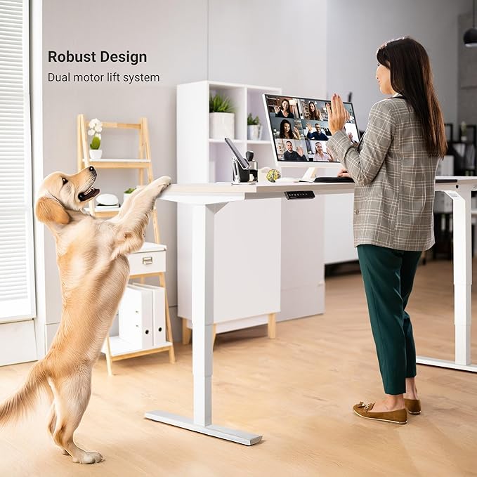 Progressive Desk Stand Up Adjustable Height Electric Standing Desk - 60"x30" Dual Motor, Computer Workstation Sit Stand Table for Home Office - Ebony Oak, Gray Frame