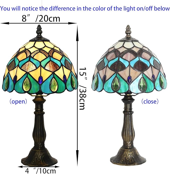Tiffany lamp 8-inch Stained Glass lamp Suitable for use on Bedroom nightstands and can Also be Used as a Small Reading lamp in Living Rooms and Home Offices