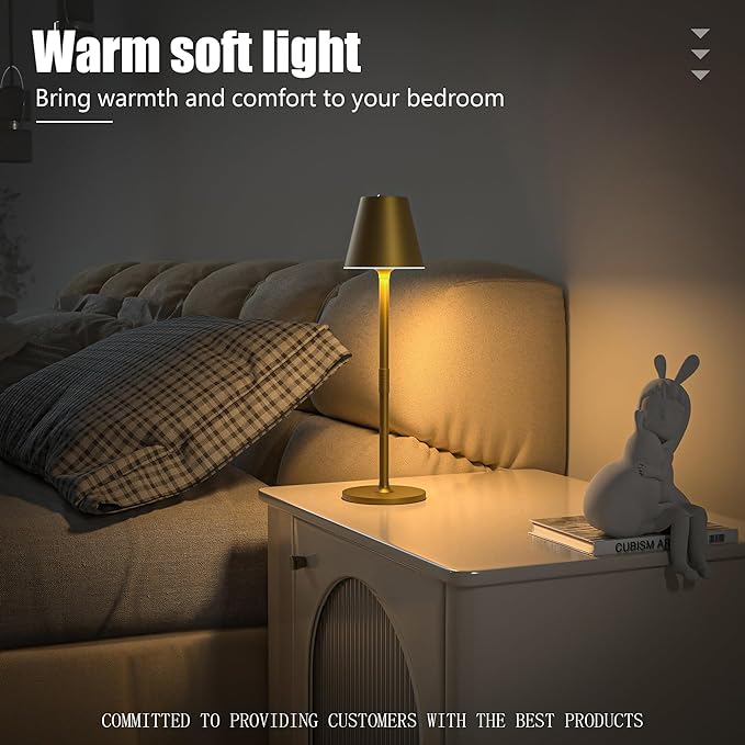 LED CordlessTable Lamp,4000mAh Rechargeable Battery Desk lamp,3 Level Brightness Portable Night Light, Minimalist Design, for Couple Dinner/Coffee Table/Restaurant/Bedroom(Bronze)