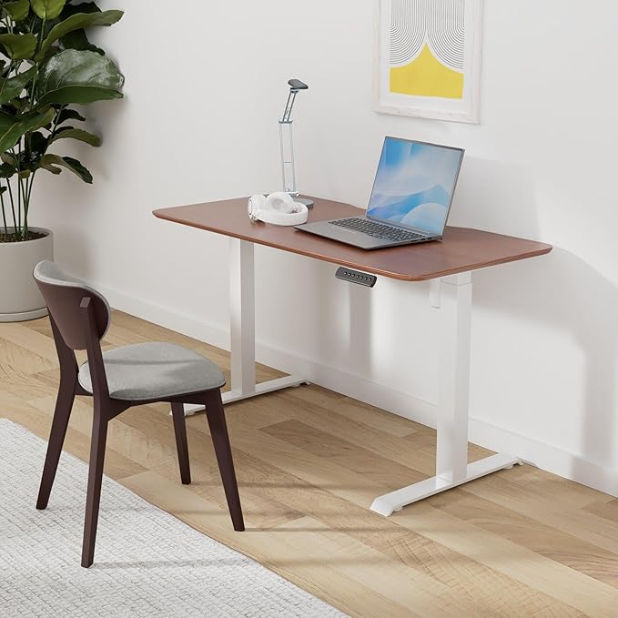 Vari Essential Electric Standing Desk for Home Office – 48x24 Sit-Stand VariDesk, 4 Memory Height Presets, 2-Piece Laminate Wood Top, Sturdy T-Style Legs, Supports 150 Lbs + Easy Assembly (Hazel Wood)