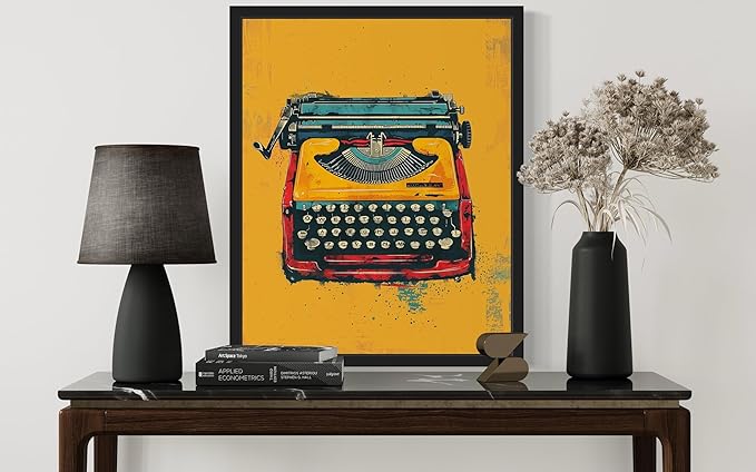 Typewriter Pop Art Poster Print, Vintage Retro Wall Art Decor Paintings Classic Artwork for Bedroom Living Room Decorations. 43 (Typewriter, 24 x 36 inches, Black Frame)