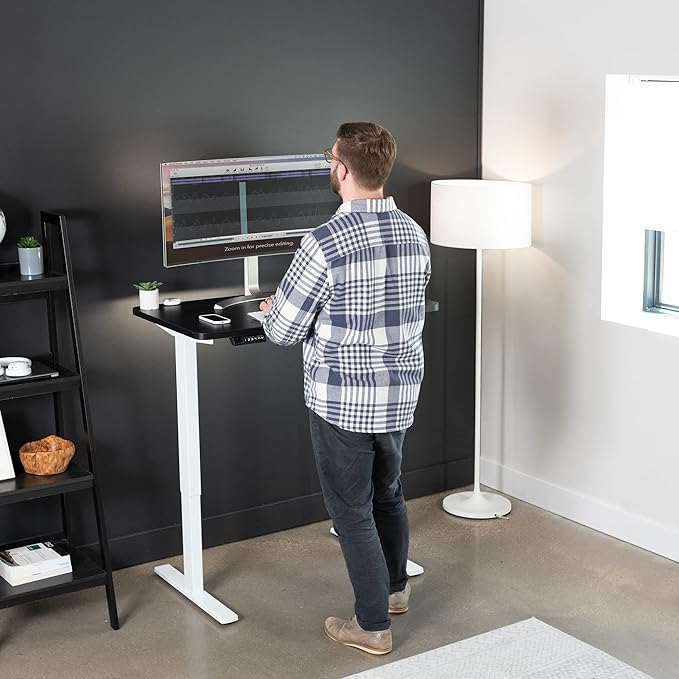 VIVO Electric 43 x 24 in Standing Desk, Memory Height Adjustment, 1B Series, One-Piece Black Top, White Frame, DESK-KIT-1W4B