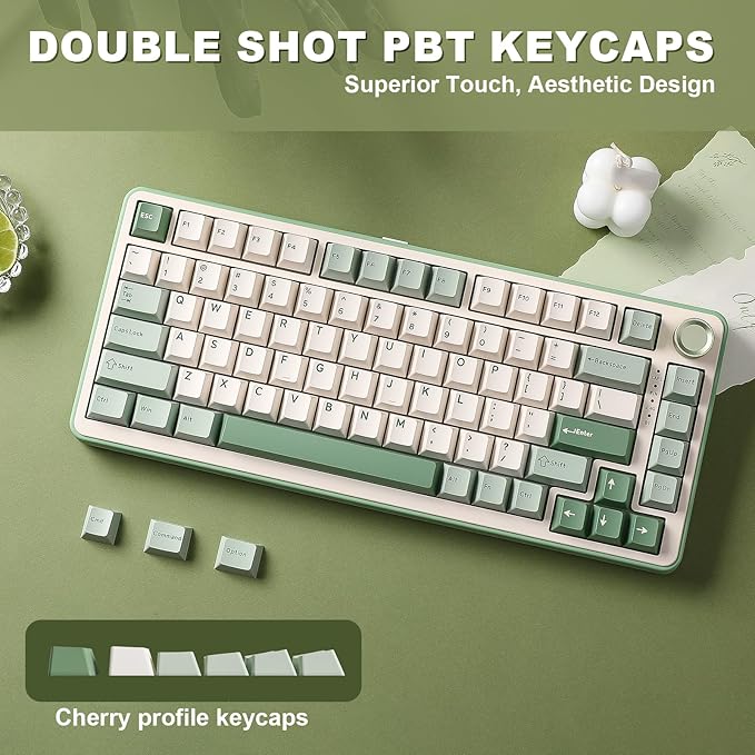 YUNZII B75 PRO Wireless Mechanical Keyboard,75% Layout with Knob,Hot Swap Gasket Structure,Creamy Pre-lubed Switches,RGB Backlit,Bluetooth/Type-C/2.4G for Win/Mac (Matcha Green, Milk Switch)