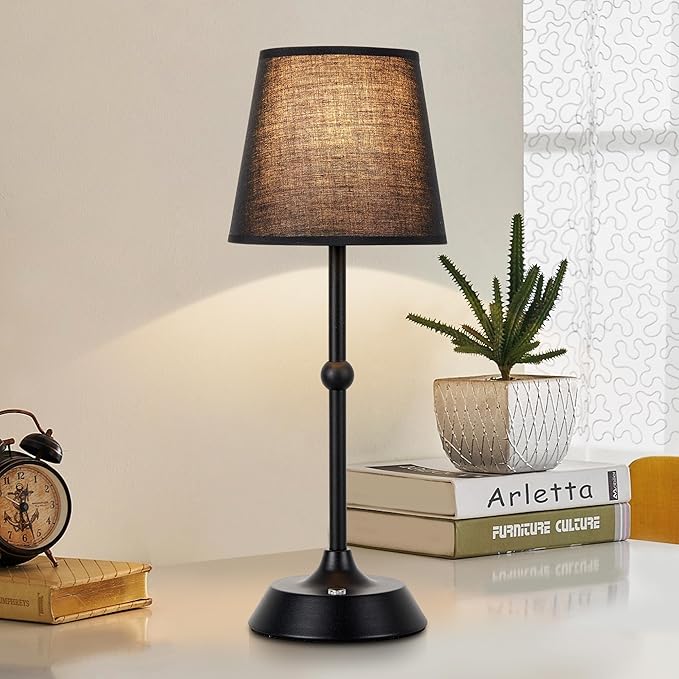 LED Cordless Black Table Lamp Portable Dimmable Desk Lamp 6000mA Battery Powered Touch Control Table Lamp Dining Room,Bedroom,Bar,Camping,Balcony.
