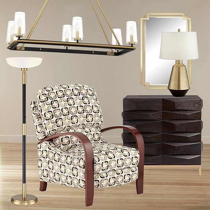 Possini Euro Design Cameron Light Blaster Modern Torchiere Floor Lamp LED 72.25" Tall Warm Antique Brass Matte Black Opal Glass Bowl Pole Light for Living Room Reading House Bedroom Home