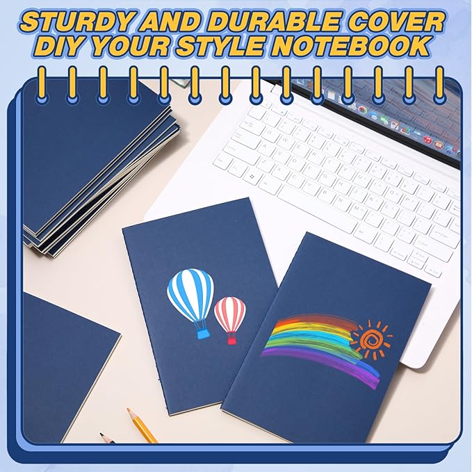 Sepamoon 200 Pack Kraft Notebook Journals 5.5 Inch x 8.3 Inch A5 Journal Softcover Notebooks Bulk for Kids Student Writing Sketch Travel Journal Office Notepad with 60 Pages 30 Sheets(Navy)