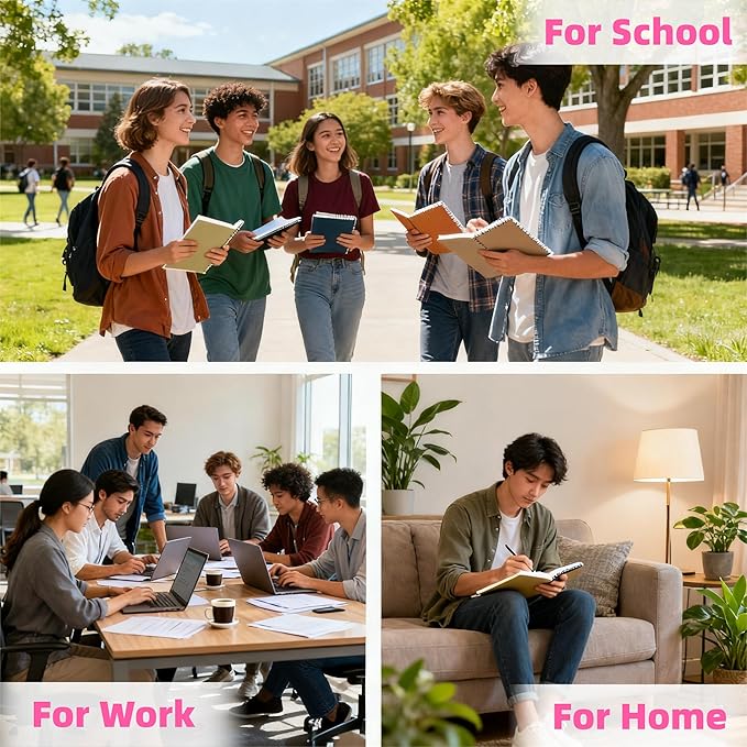 Hardcover Spiral Notebook Journal with Removable Dividers Tabs, 300 Pages Leather Hardcover Spiral Notebook College Ruled, 8"x10" Large B5 Notebooks for Work School, Lined Journal for Women (Pink)